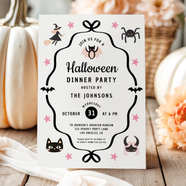 Cute Coquette Halloween Dinner Party Invitation (Cute Coquette Halloween Dinner Party Invitation)