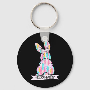 Cute Coquette Happy Easter Bunny And Bows Brushstr Key Ring