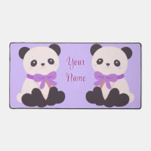 Cute Coquette Lavender Panda Custom Name Desk Mat