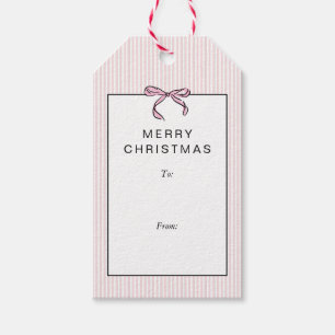 Cute Coquette Pink Bow Merry Christmas Gift Tags