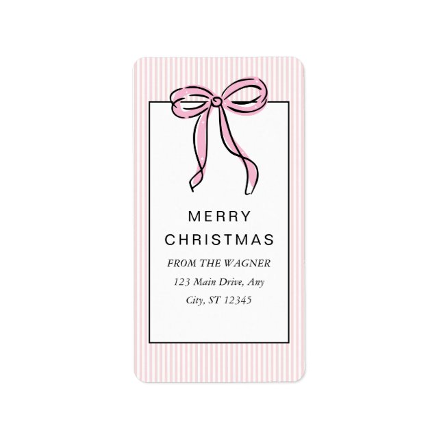 Cute Coquette Pink Bow Merry Christmas Label (Front)