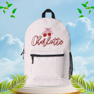Cute Coquette Pink Bow Plaid Personalised Printed Backpack