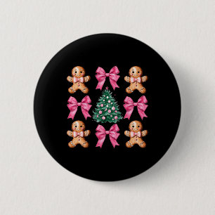 Cute Coquette Pink Bow Xmas Gingerbread Man Christ 6 Cm Round Badge