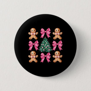 Cute Coquette Pink Bow Xmas Gingerbread Man Christ 6 Cm Round Badge