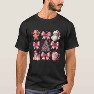 Cute Coquette Pink Christmas Bow Gingerbread Man X T-Shirt