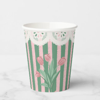 Cute Coquette Pink Ribbon Vintage Floral Party  Paper Cups