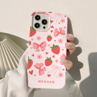 Cute Coquette Pink Strawberries & Bows Custom