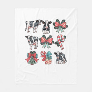 Cute Coquette Red Xmas Santa Claus Cow Lover Chris Fleece Blanket
