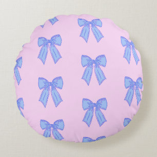 Cute Coquette Ribbon Bows Pattern Round Cushion