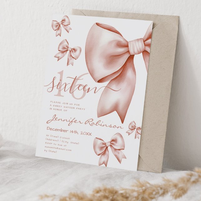 Cute Coquette Rose Gold Bow Sweet 16  Invitation (Cute Coquette Rose Gold Bow Sweet 16 Invitation)