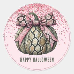 Cute Coquette Snakeskin Pumpkin Halloween Glitter Classic Round Sticker