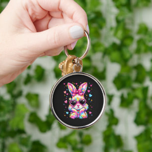 Cute Coquette Tie Dye Rabbit Easter Bunny Key Ring
