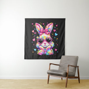 Cute Coquette Tie Dye Rabbit Easter Bunny Tapestry