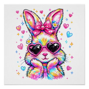 Cute Coquette Tie Dye Rabbit Easter Bunny Women Gi Poster