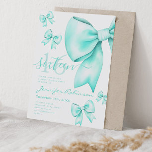 Cute Coquette Turquoise Bow Sweet 16  Invitation