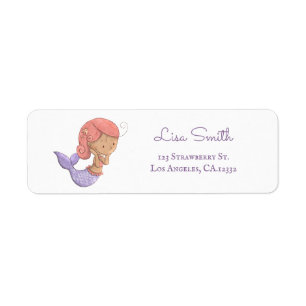 Cute Coral and Purple Mermaid Return Address Label