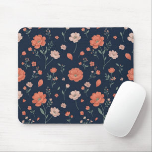 Cute Coral & Blush Botanical Desk Mat Mouse Pad