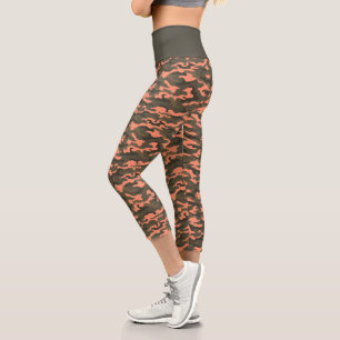 Cute Coral Camo Camouflage Capri Leggings