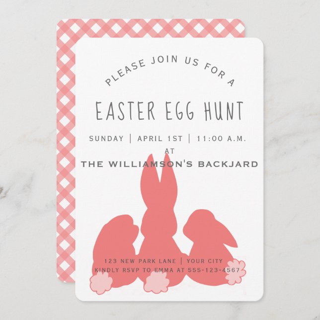 Cute Coral Easter Bunnies |  Egg Hunt Invitation (Front/Back)