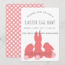 Cute Coral Easter Bunnies |  Egg Hunt Invitation