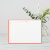 Cute Coral Orange Border Personalised Stationery