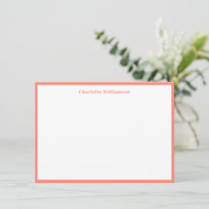 Cute Coral Orange Border Personalised Stationery Thank You Card