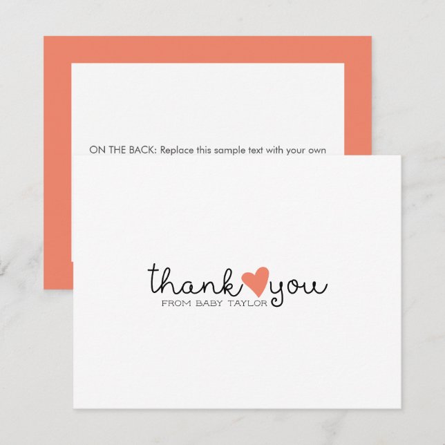 Cute Coral Orange Heart Baby Shower Thank You (Front/Back)