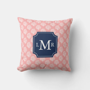 Cute Coral Pattern and Blue Monogram Cushion