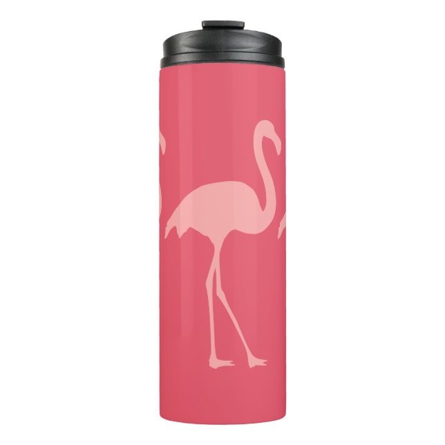 Cute coral pink flamingo bird thermal tumbler mug (Front)