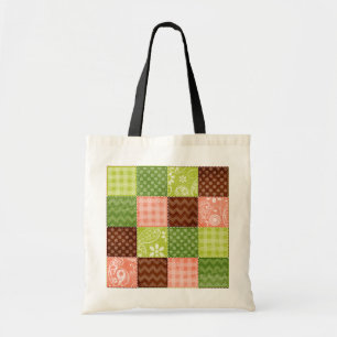 Cute Coral Pink, Green, and Brown Pattern Tote Bag