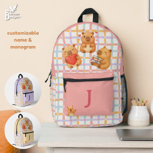Cute Coral Pink Personalised Capybara Printed Backpack
