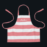 Cute Coral Pink White Stripes Kids Personalised Apron<br><div class="desc">Your child will love crafting or helping you cook in this Cute Coral Pink White Stripes Kids Personalised Apron.  This modern design has wide horizontal stripes on all-over-print apron and name is in white whimsical lettering across the top.
CLICK PERSONALIZE TEMPLATE OPTION AND ENTER NAME</div>