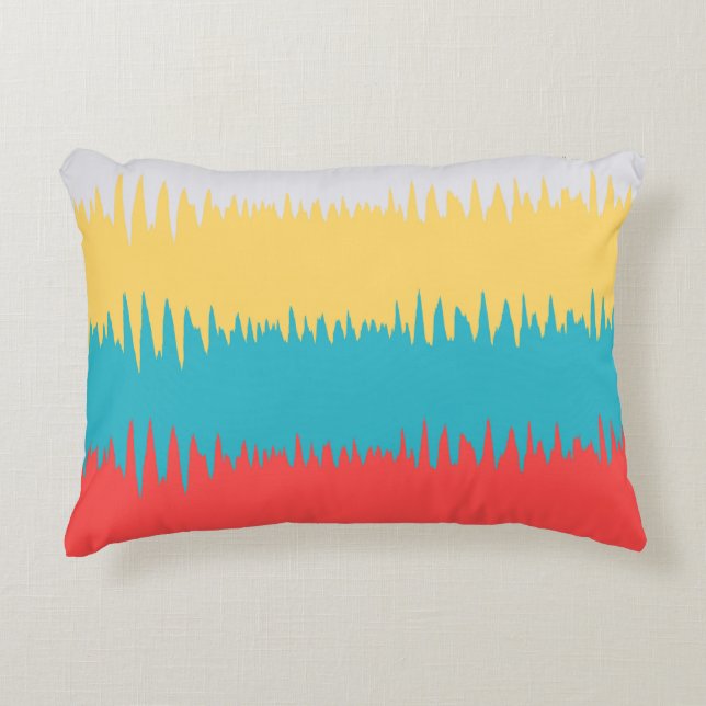 CUTE Coral Turquoise Yellow White Zigzag Stripes Decorative Cushion (Front)
