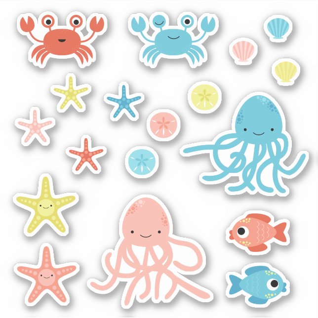 Cute Coral Yellow Blue Ocean Animals (Front)