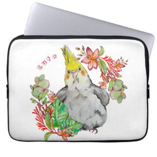 Cute Corella parrot in tropical flowers Baby Bodys Laptop Sleeve