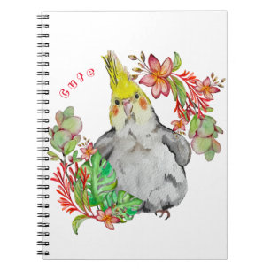 Cute Corella parrot in tropical flowers Baby Bodys Notebook