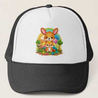 Cute Corgi and Friend in Fantasy Landscape Trucker Hat