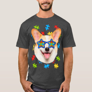 Cute Corgi Autism Puzzle Sunglasses Puppies Owners T-Shirt