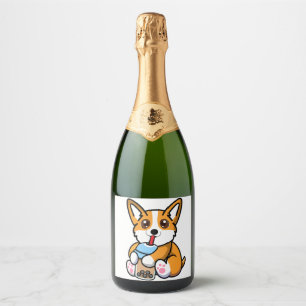 Cute Corgi Boba  Sparkling Wine Label