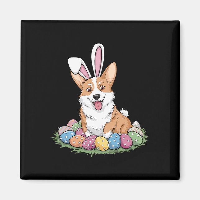 Cute Corgi Bunny Ears Easter Egg Hunt Dog Lover Ea Magnet (Front)