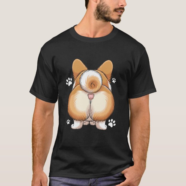Cute Corgi Butt with Paw Prints T-Shirt (Front)