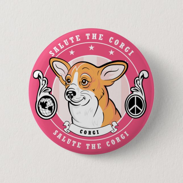 Cute Corgi Button Pink (Front)