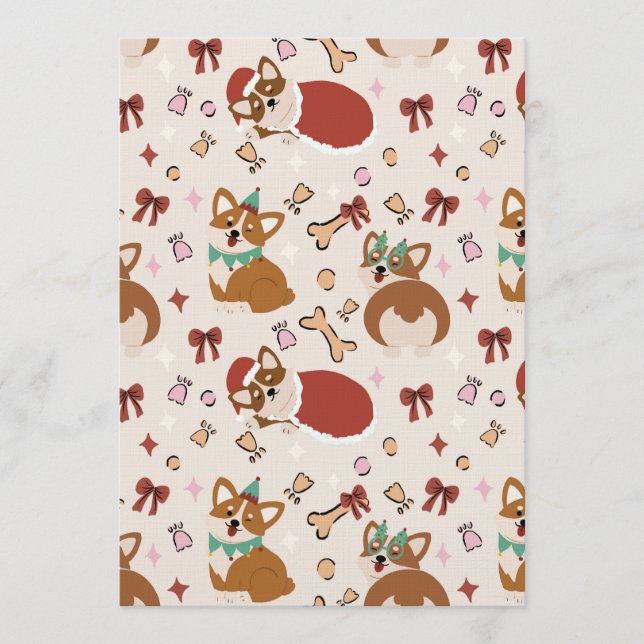 Cute Corgi Christmas Holiday Seamless Pattern Invitation (Front)