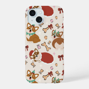 Cute Corgi Christmas Holiday Seamless Pattern iPhone 15 Case
