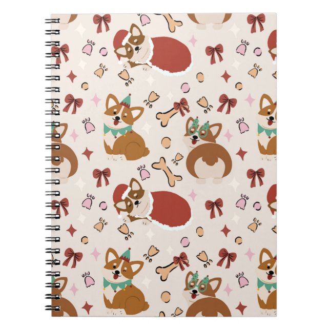 Cute Corgi Christmas Holiday Seamless Pattern Notebook (Front)