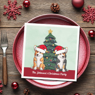 Cute Corgi Christmas Tree Custom Holiday Party Napkin