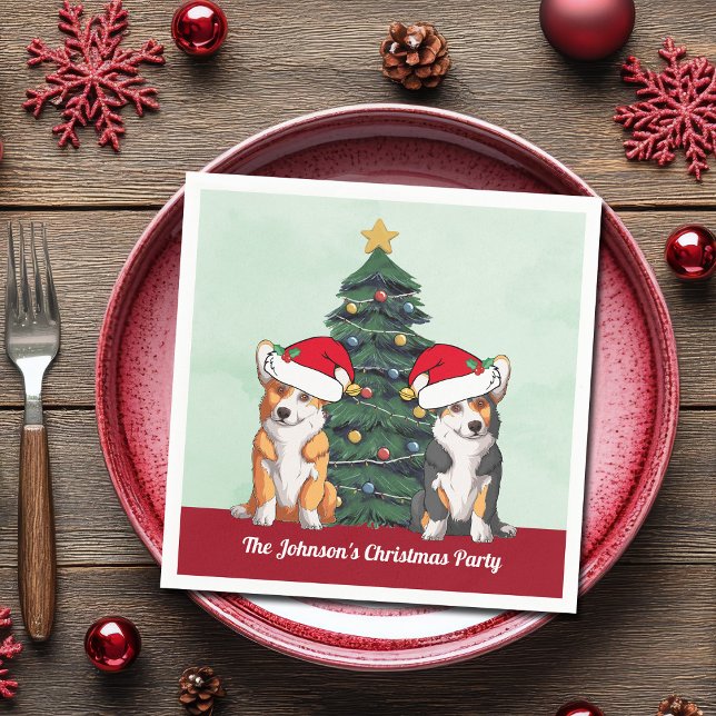 Cute Corgi Christmas Tree Custom Holiday Party Napkin (Creator Uploaded)
