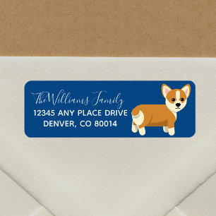 Cute Corgi Custom Blue Return Address Label
