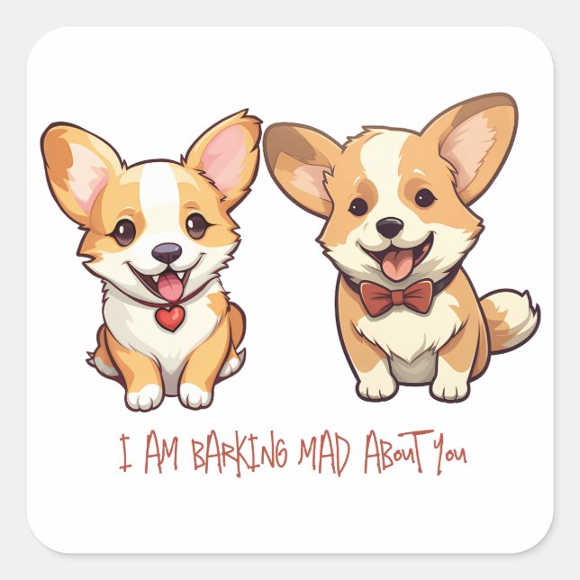 Cute Corgi Dog Anniversary Valentine  Square Sticker (Front)