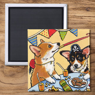 Cute Corgi Dog Birthday Party Puppy Square Magnet